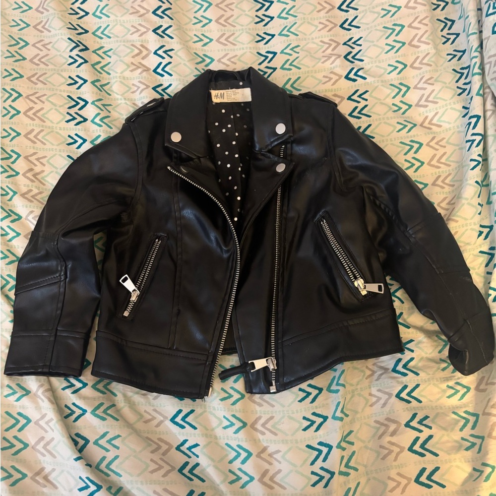 H&M Black Faux Leather Jacket with Silver Details